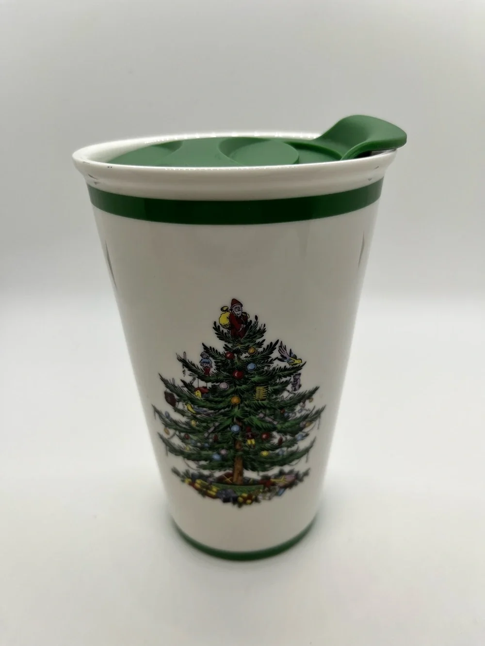 Spode Christmas Tree White Ceramic 8 oz Travel Cup with Lid